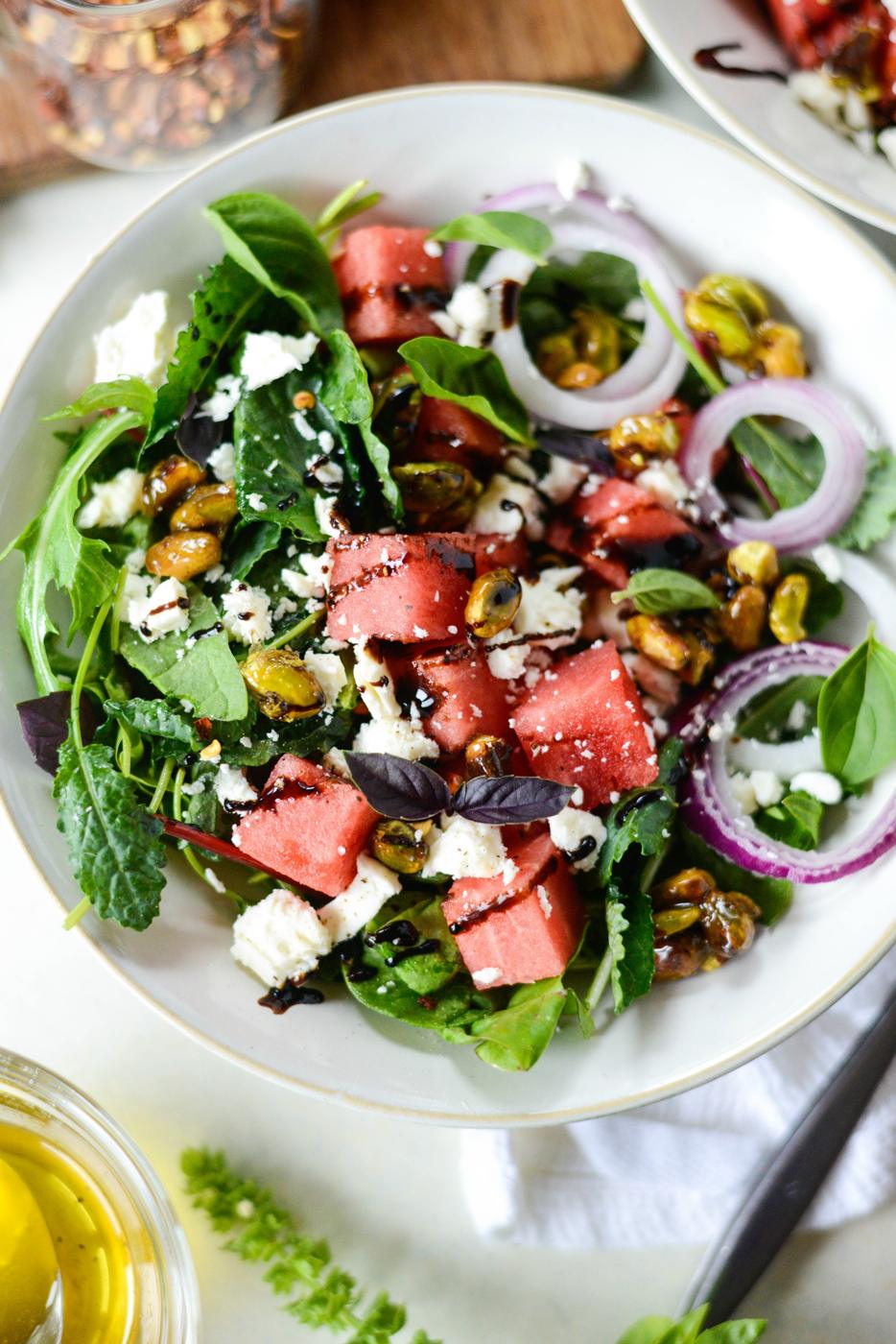 Watermelon Feta Salad with Honey-Candied Pistachios at Home