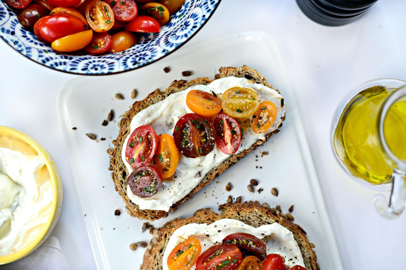 Feta with Marinated Tomatoes on Toast, Whipped Style