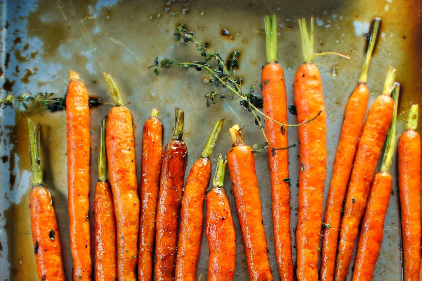 Balsamic Glazed Whole Roasted Carrots, Honey Style
