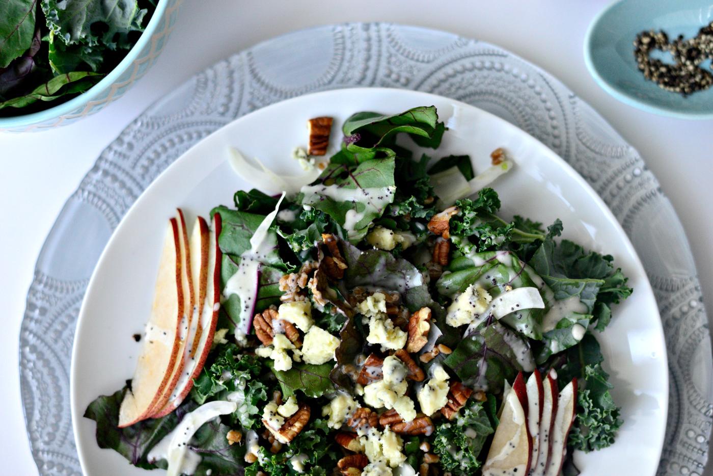 Pear, Gorgonzola and Fennel Winter Kale and Beet Greens Salad