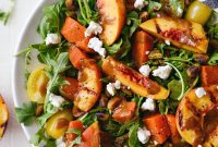 Sweet and Savory Peach Sweet Potato Arugula Salad