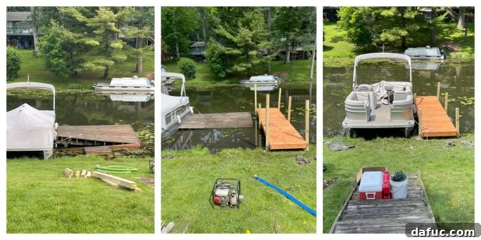 Unpacking 2022 19 Before and after view of old vs new cedar dock