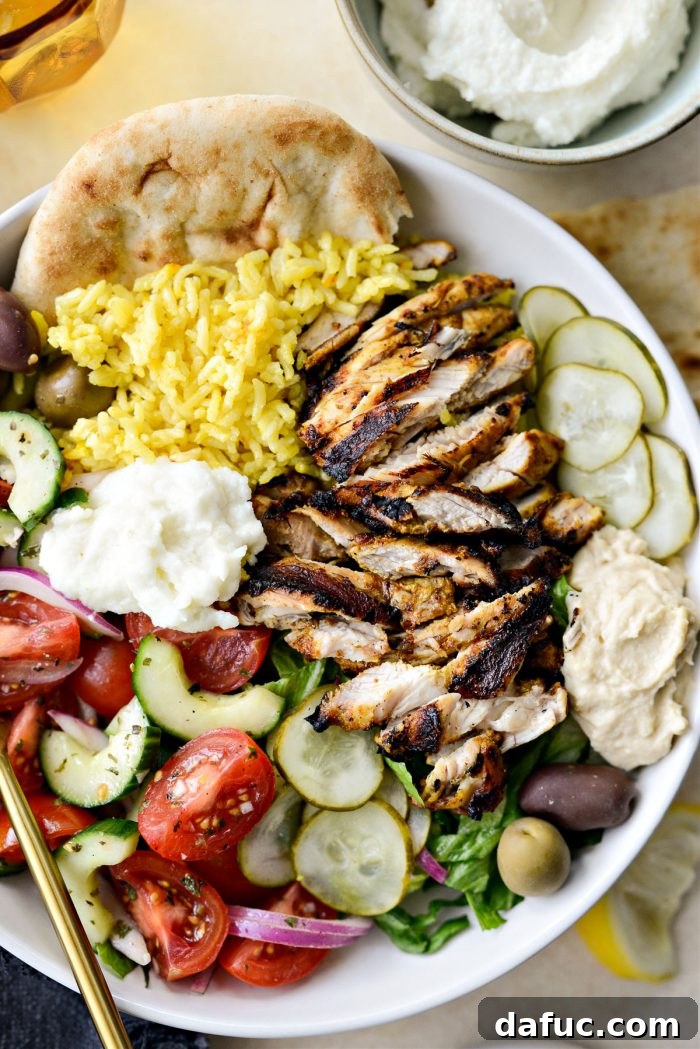 Unpacking 2022 8 Grilled Chicken Shawarma Bowls with saffron rice and fresh toppings