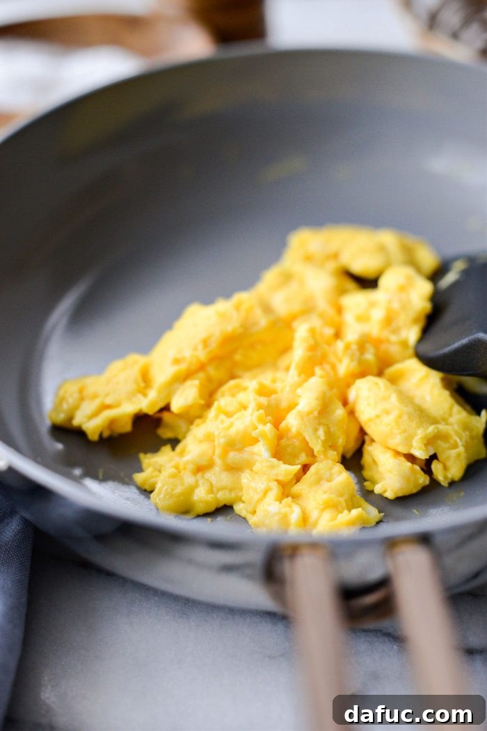 Creamy Cottage Scrambled Eggs 9 Cooked scrambled eggs in a nonstick pan