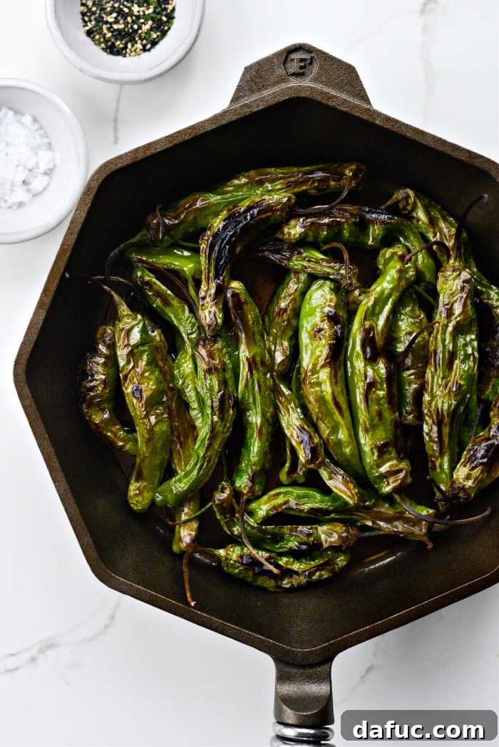 Tossing and broiling shishito peppers for an additional 2 minutes to char all sides