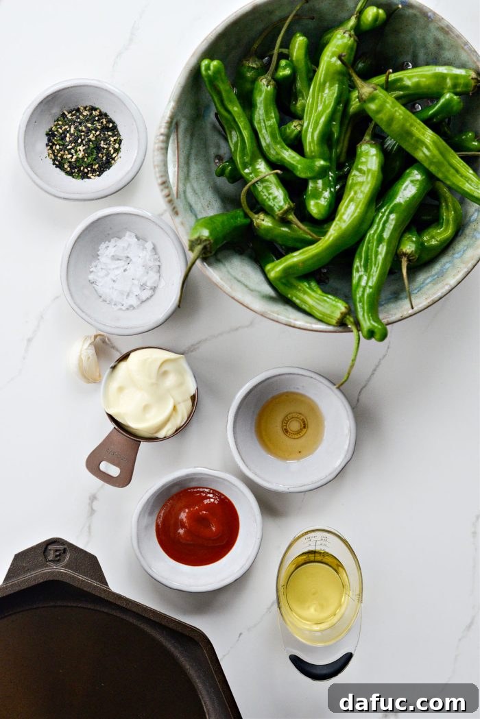 Ingredients for Furikake Blistered Shishito Peppers and Aioli
