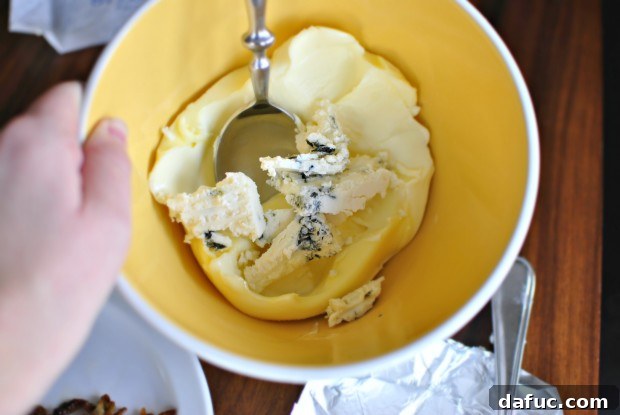 Seared Ribeye with Sweet Shallot Blue Cheese Butter 12 Adding Blue Cheese to Softened Butter