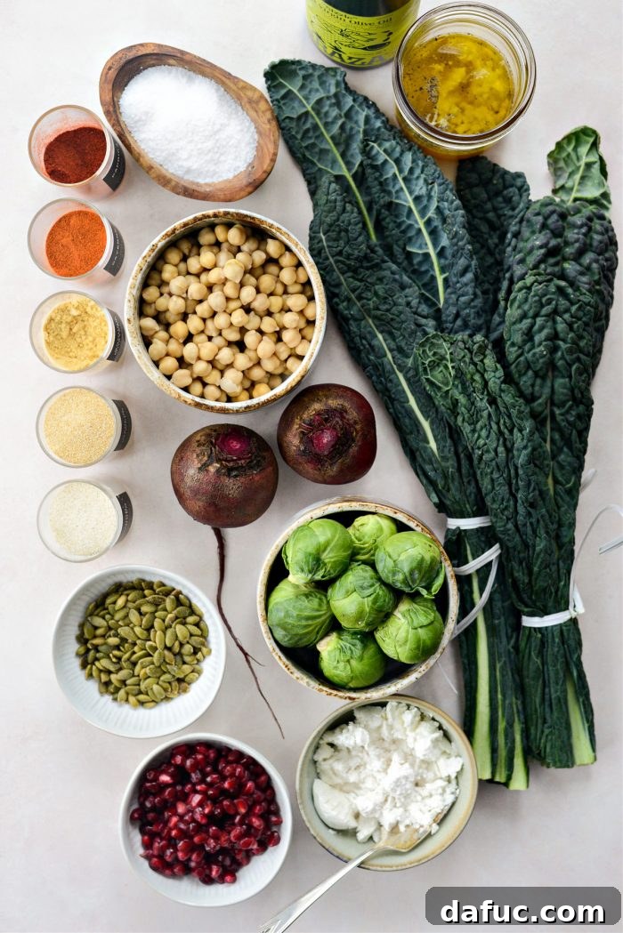 ingredients for Roasted Beet and Chickpea Kale Salad
