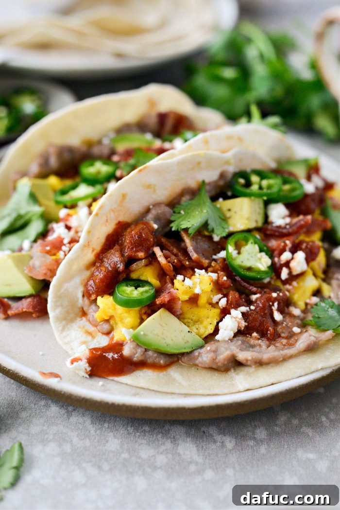 Assembling a delicious Breakfast Taco with all the fillings