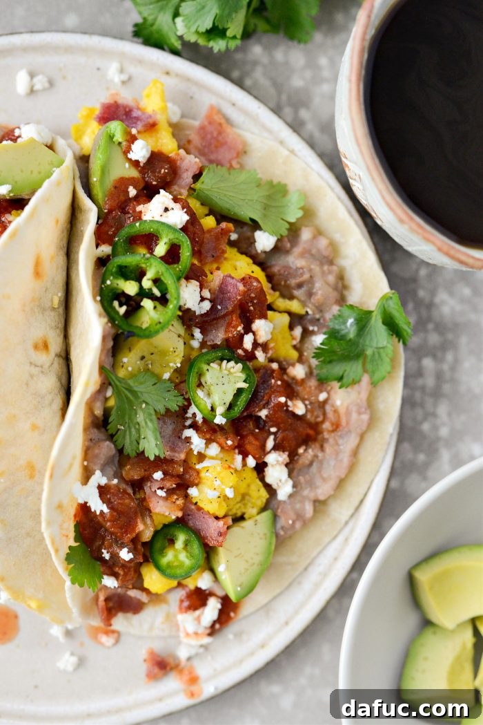 A final close-up of a delightful Breakfast Taco, showcasing its fillings