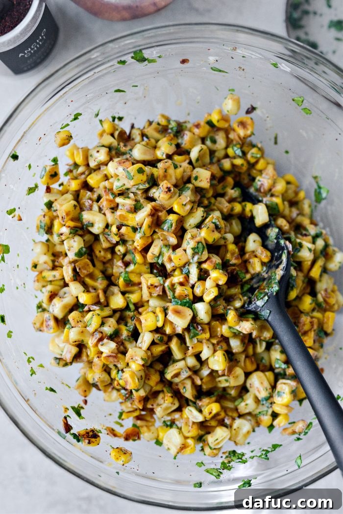 Zesty Mexican Street Corn Dip 8 All ingredients for Mexican Street Corn Salsa mixed together in a bowl
