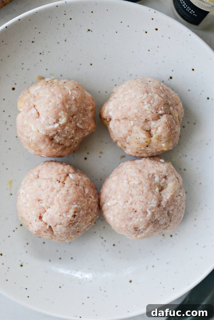 Dividing ground chicken into portions