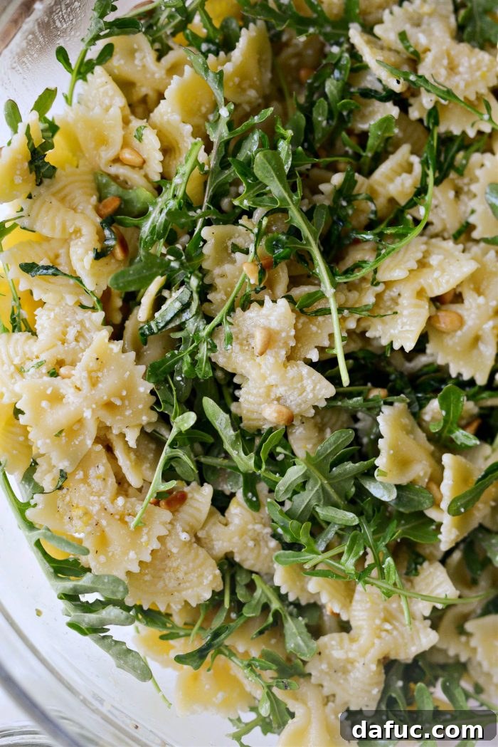 Bright Lemon Basil Parmesan Pasta Salad 14 Combined Lemon Basil Parmesan Pasta Salad ingredients, ready for serving
