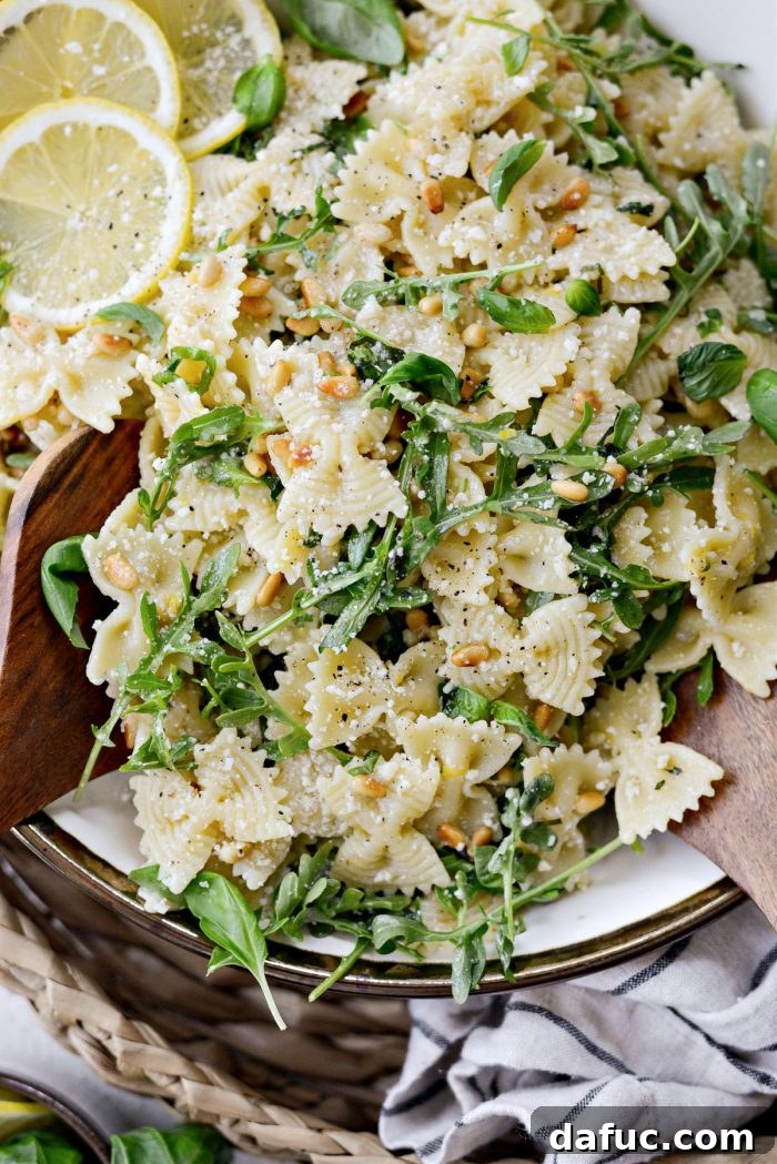 Bright Lemon Basil Parmesan Pasta Salad 16 Lemon Basil Parmesan Pasta Salad served in a bowl, ready to eat