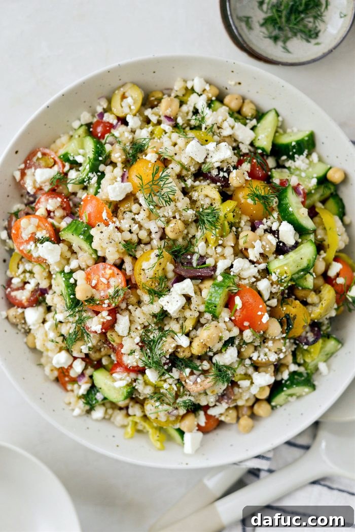 Vibrant Mediterranean Couscous Salad 11 A bowl of Greek Couscous Salad ready to be served.