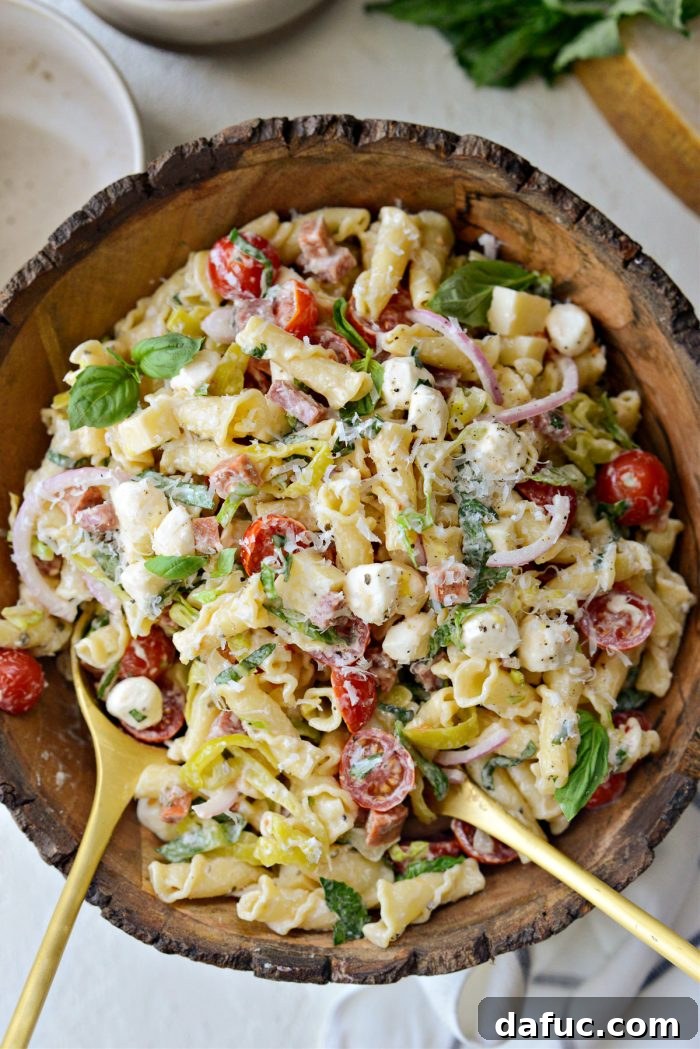 Italian Grinder Pasta Salad served in a bowl, garnished