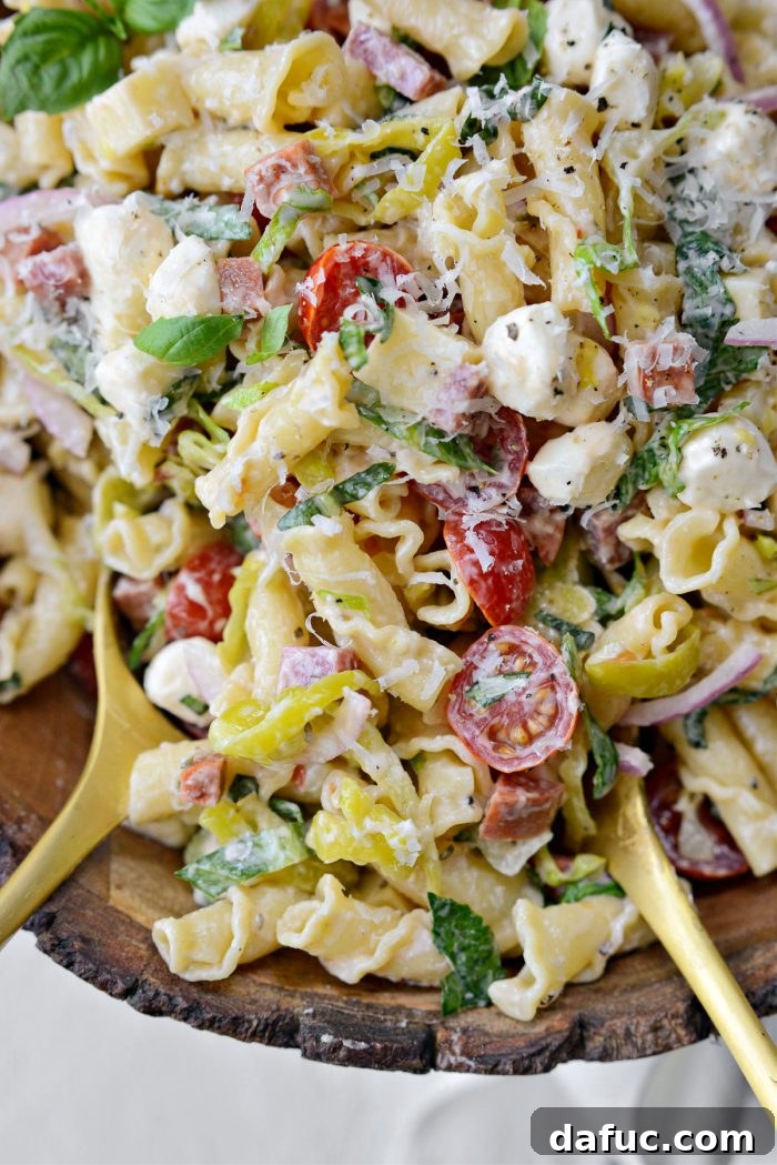 Italian Grinder Pasta Salad - Close-up with ingredients
