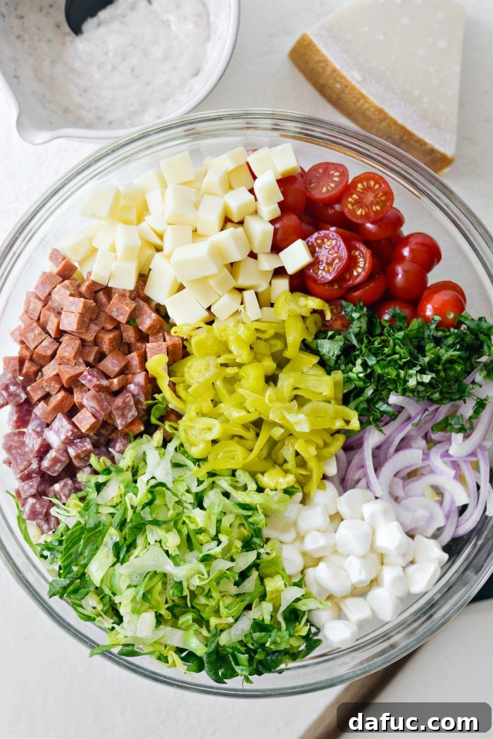 pasta salad ingredients in bowl