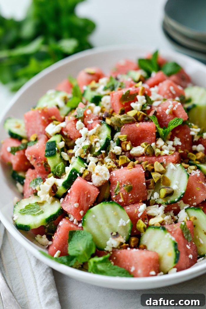 Refreshing Watermelon Feta Cucumber Salad 11 Another view of the delicious Cucumber Watermelon Feta Salad