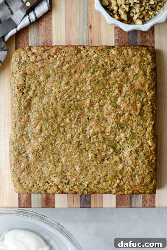 Lush Zucchini Cake with Cream Cheese Frosting 17 Cooled Zucchini Cake transferred to a serving plate