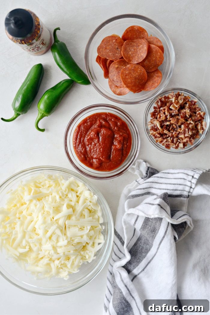 Sweet Heat Bacon Jalapeño Pizza 8 Prepared toppings for Bacon Jalapeno Focaccia Pizza