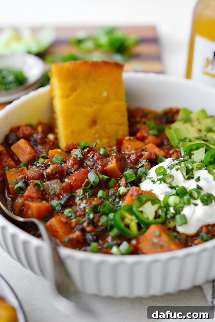 Sweet Potato Turkey Chili ready for serving