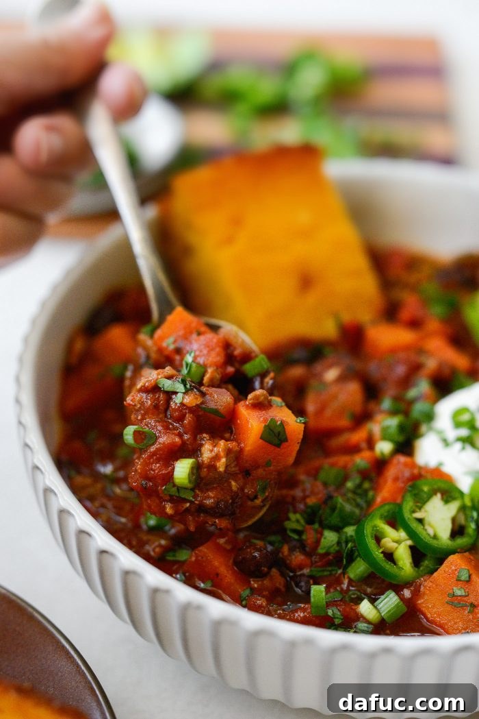 Final presentation of Sweet Potato Turkey Chili
