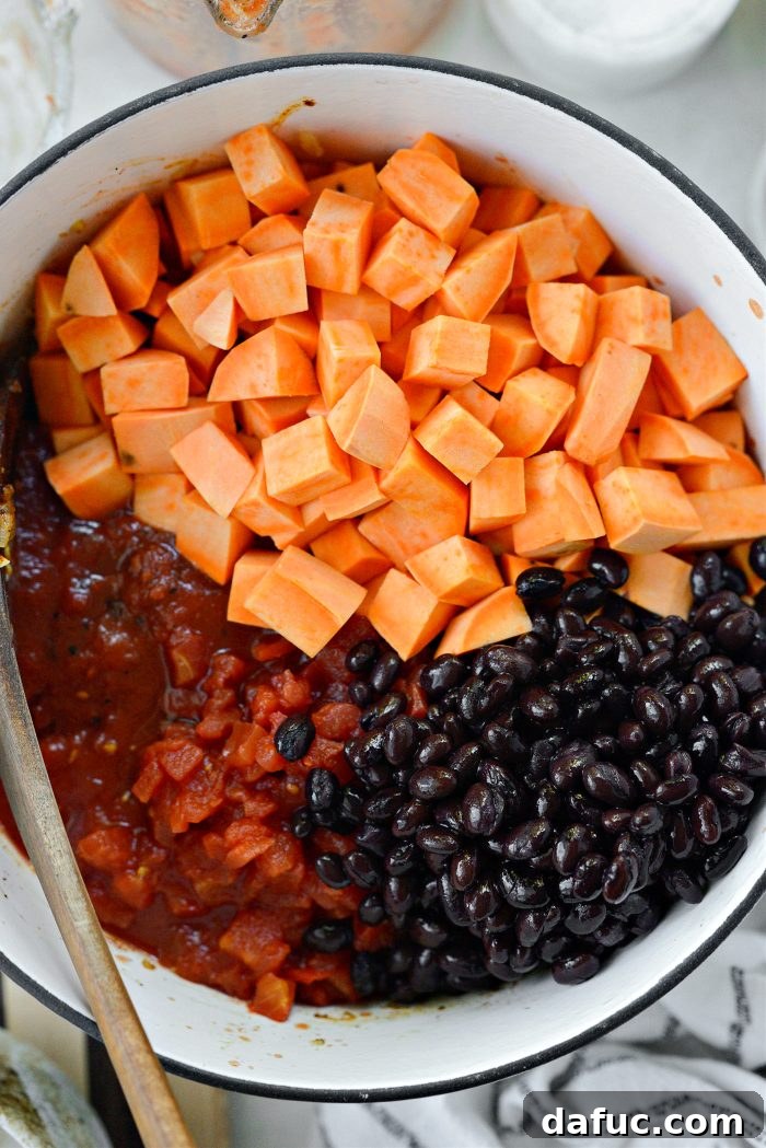 Sweet Potato Turkey Chili cooking in a pot