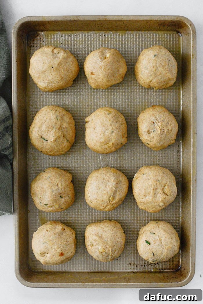 Fragrant Rosemary and Sweet Caramelized Onion Whole Wheat Rolls 23 place dough onto prepared pan