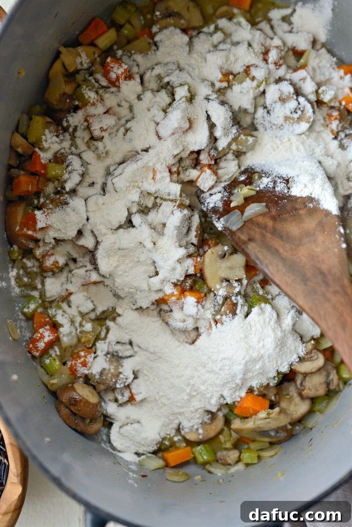Sprinkle in flour