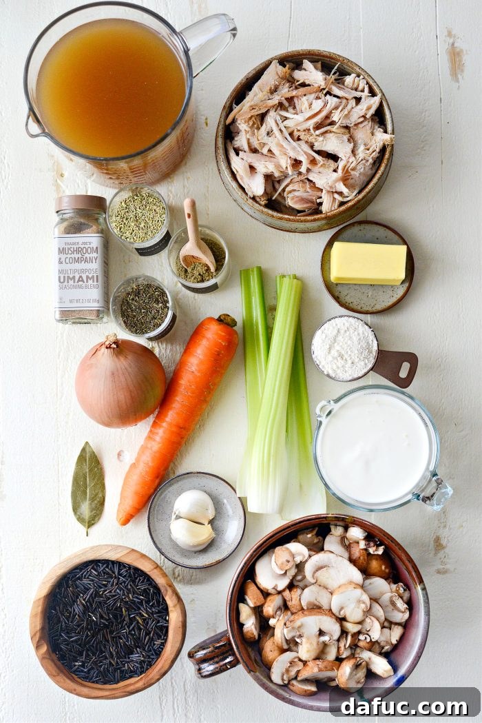 ingredients for Turkey Mushroom Wild Rice Soup