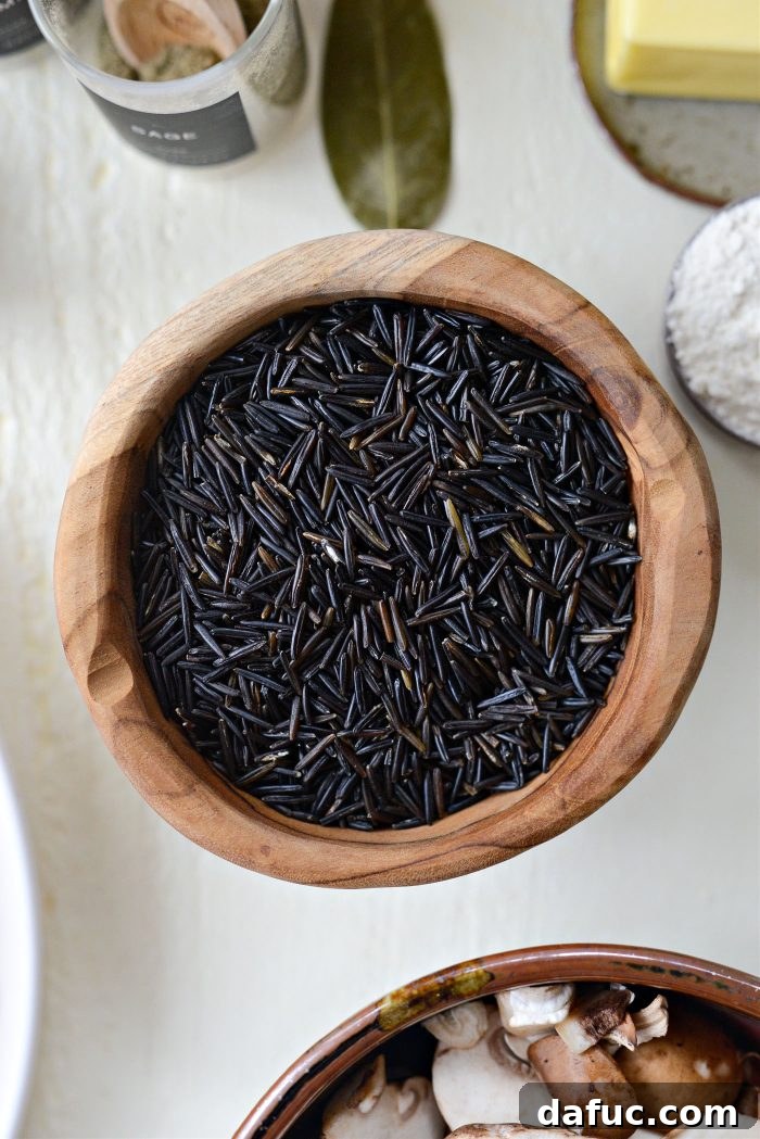 wooden bowl of wild rice