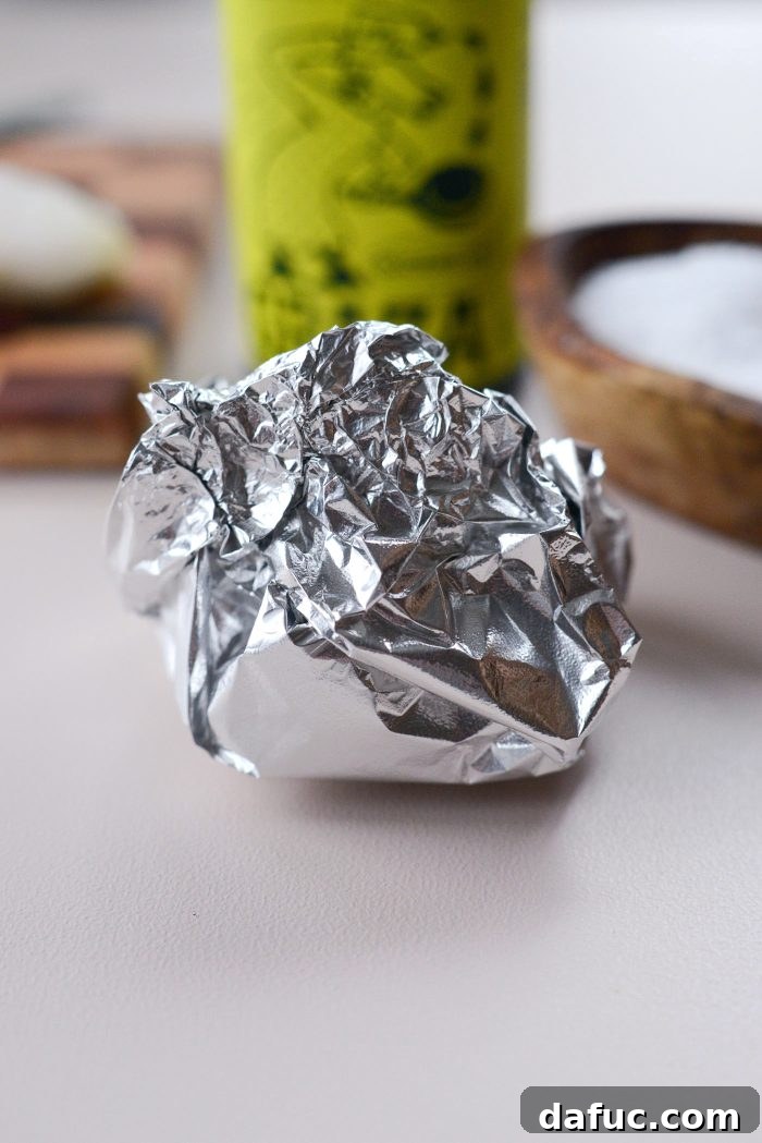 Velvet Garlic Potatoes 6 Garlic wrapped in foil to form a pouch for roasting
