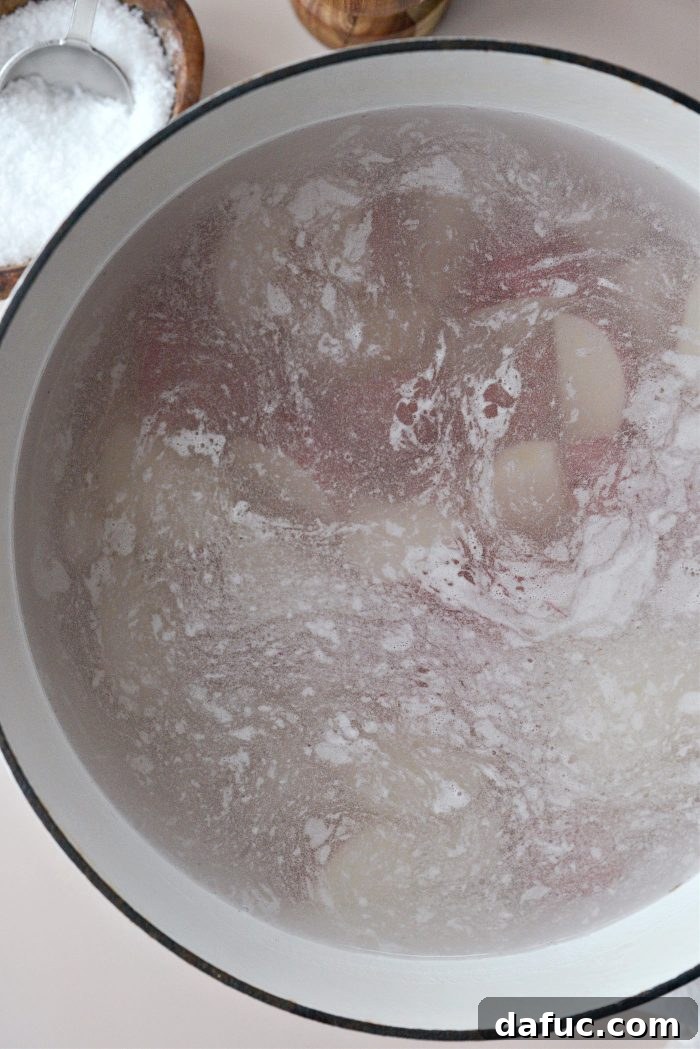 Velvet Garlic Potatoes 9 Potatoes covered with cold water in a Dutch oven