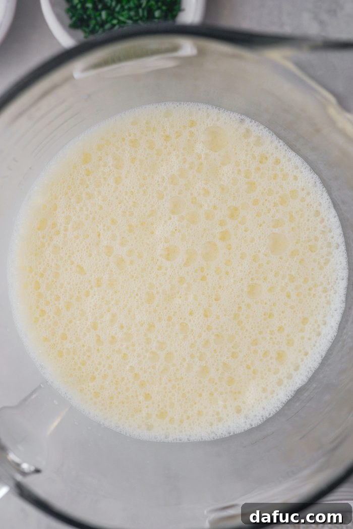 Fluffy Bacon Gruyere Clouds 8 frothy eggs and milk