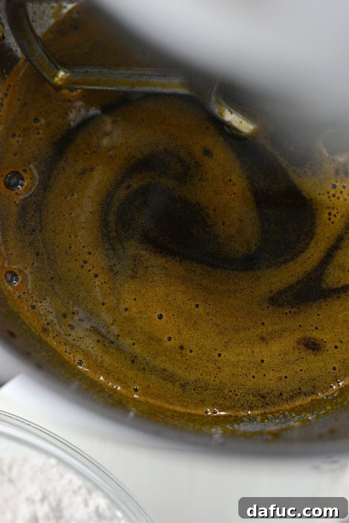 Mixing cake batter until combined