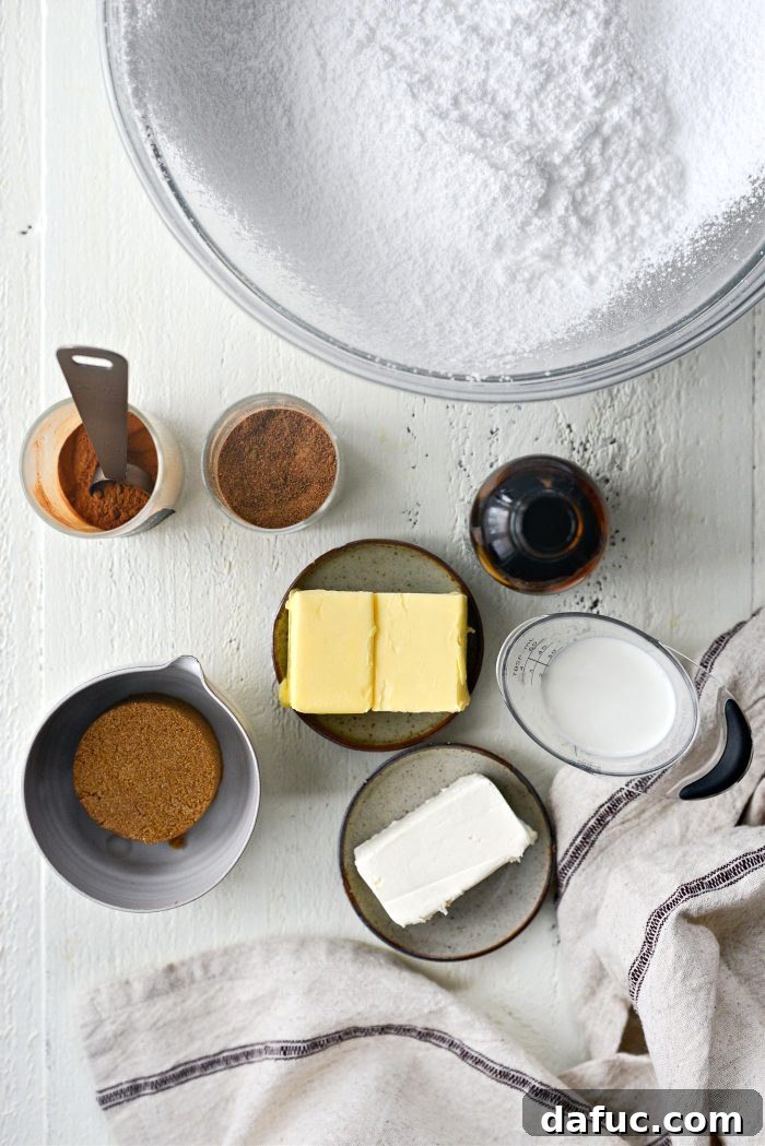 Ingredients for Brown Sugar Frosting laid out
