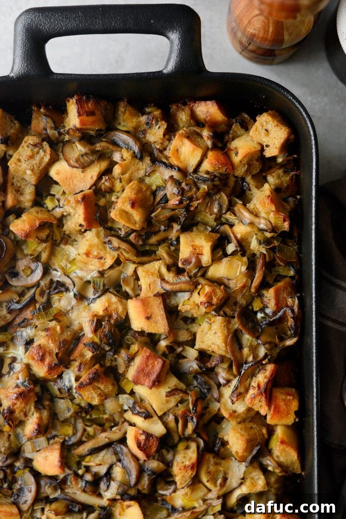 Gourmet Leek and Wild Mushroom Stuffing 2 Rich Leek and Wild Mushroom Stuffing baked to golden perfection