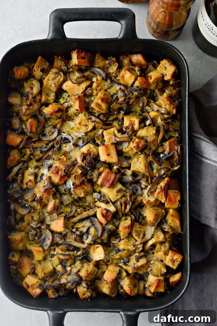 Gourmet Leek and Wild Mushroom Stuffing 20 Freshly baked Leek and Wild Mushroom Stuffing, golden and aromatic