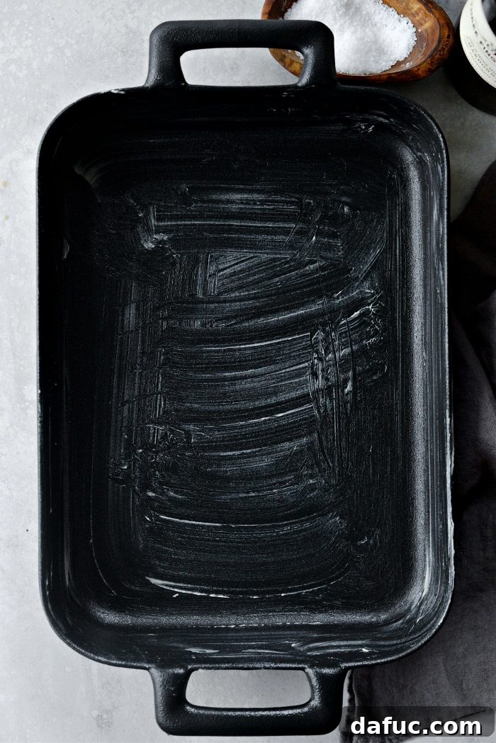 Gourmet Leek and Wild Mushroom Stuffing 5 9x13 baking dish generously buttered and ready for stuffing