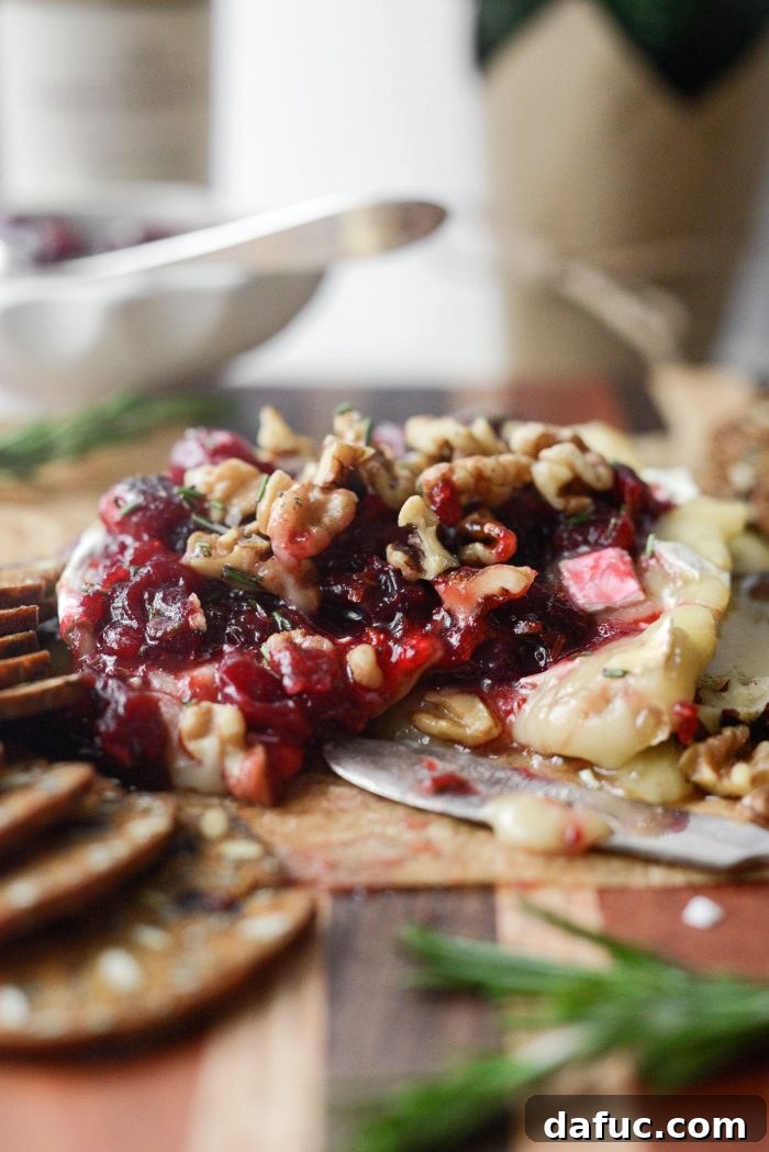 Golden Maple-Drizzled Brie with Ruby Cranberry Swirl 18 Final presentation of Maple Baked Brie with Cranberry Jam