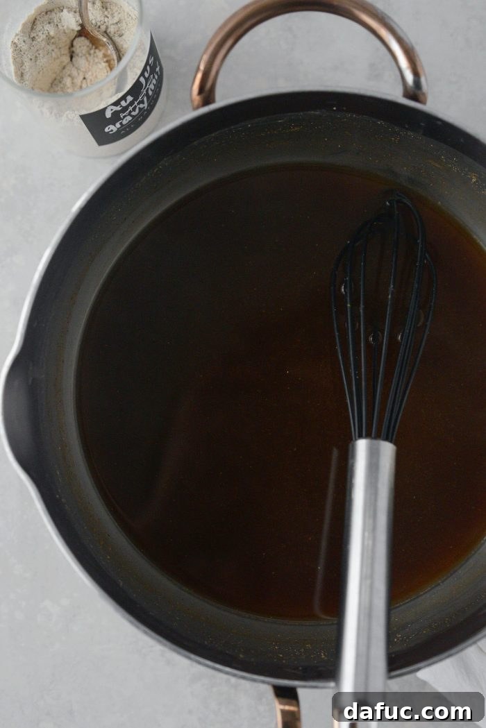 Delicious, perfectly thickened homemade Au Jus Gravy