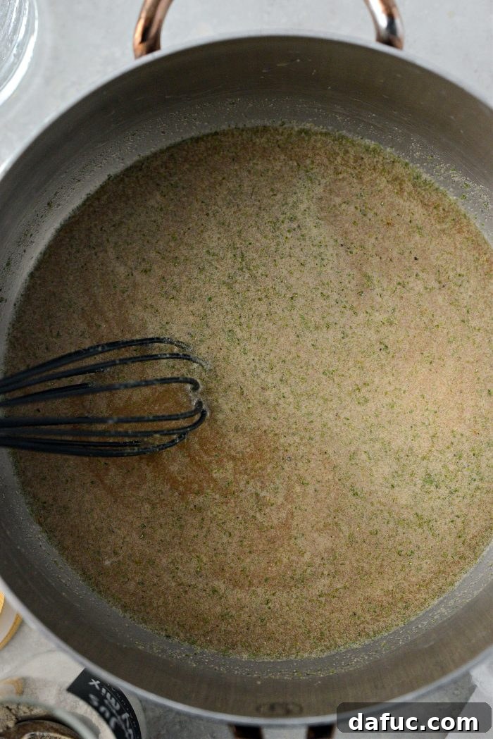 Bringing au jus to a boil then simmering