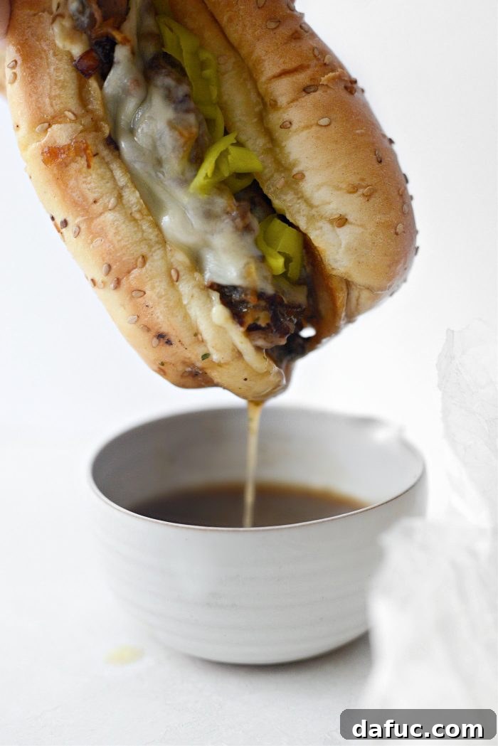 Another appealing shot of the Mississippi Pot Roast Sandwich, showcasing its hearty and delicious nature.