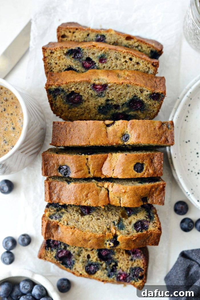 Blueberry Banana Bread served warm with melted salted butter