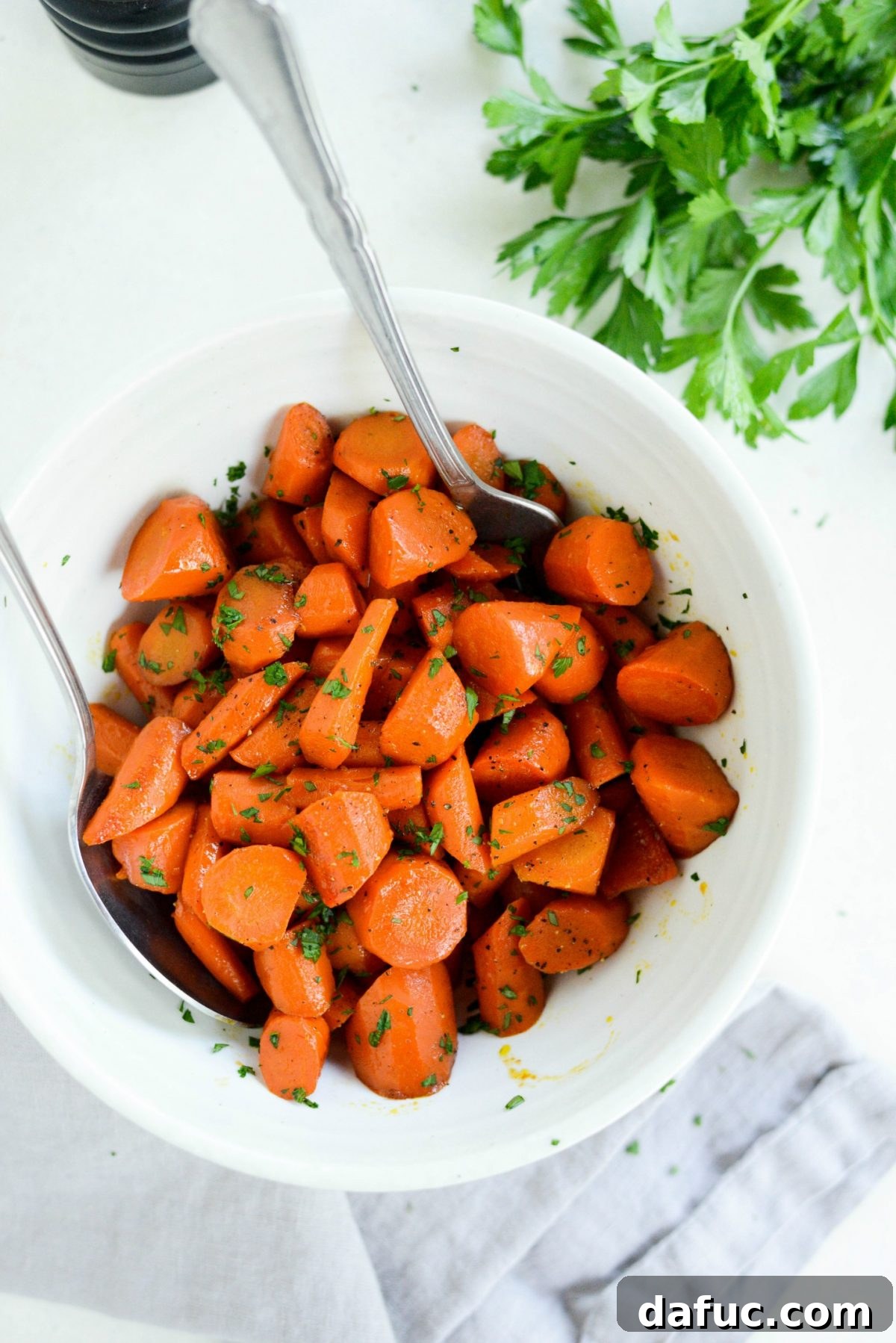Caramelized Brown Sugar Carrots 12 A full serving dish of vibrant and delicious Brown Sugar Glazed Carrots
