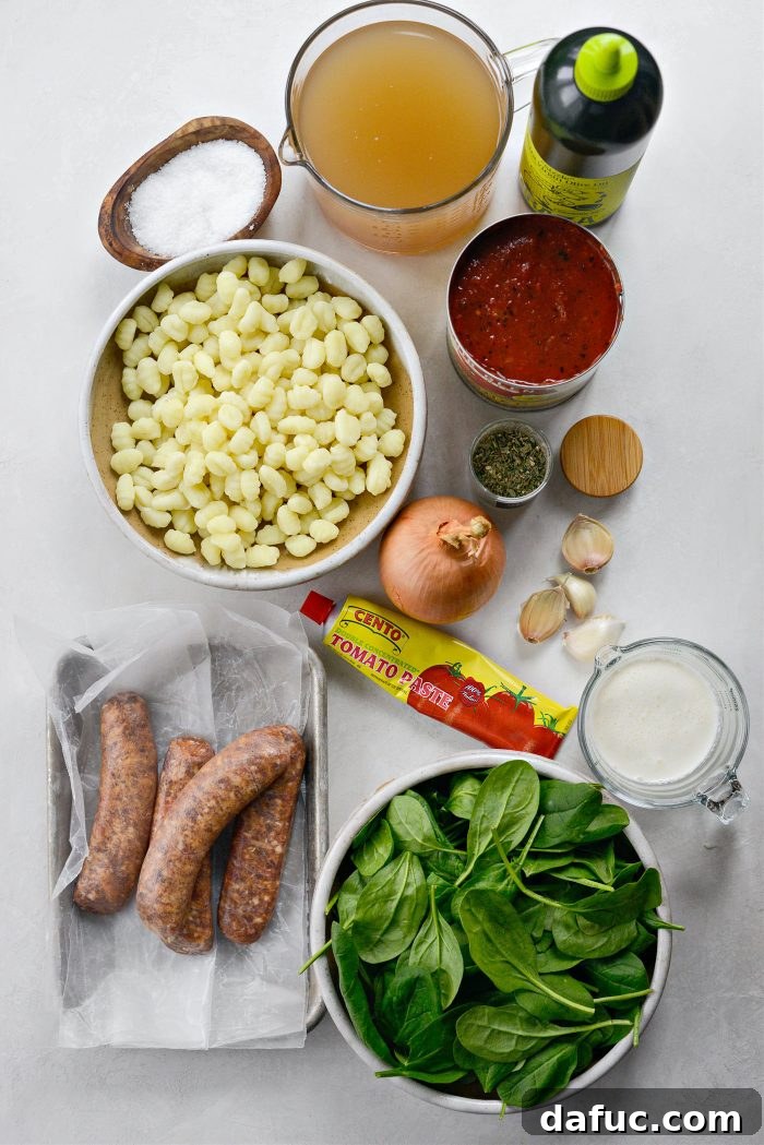 ingredients for Creamy Italian Sausage Gnocchi Soup