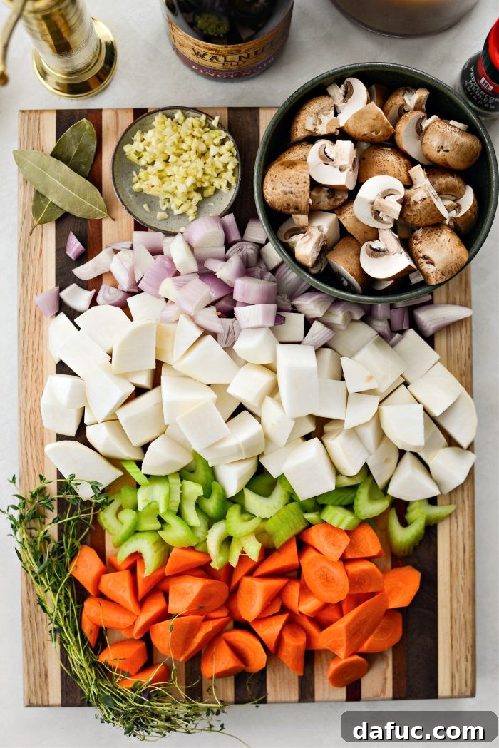 Hunter's Hearty Venison Pot 12 prepped veggies and herbs