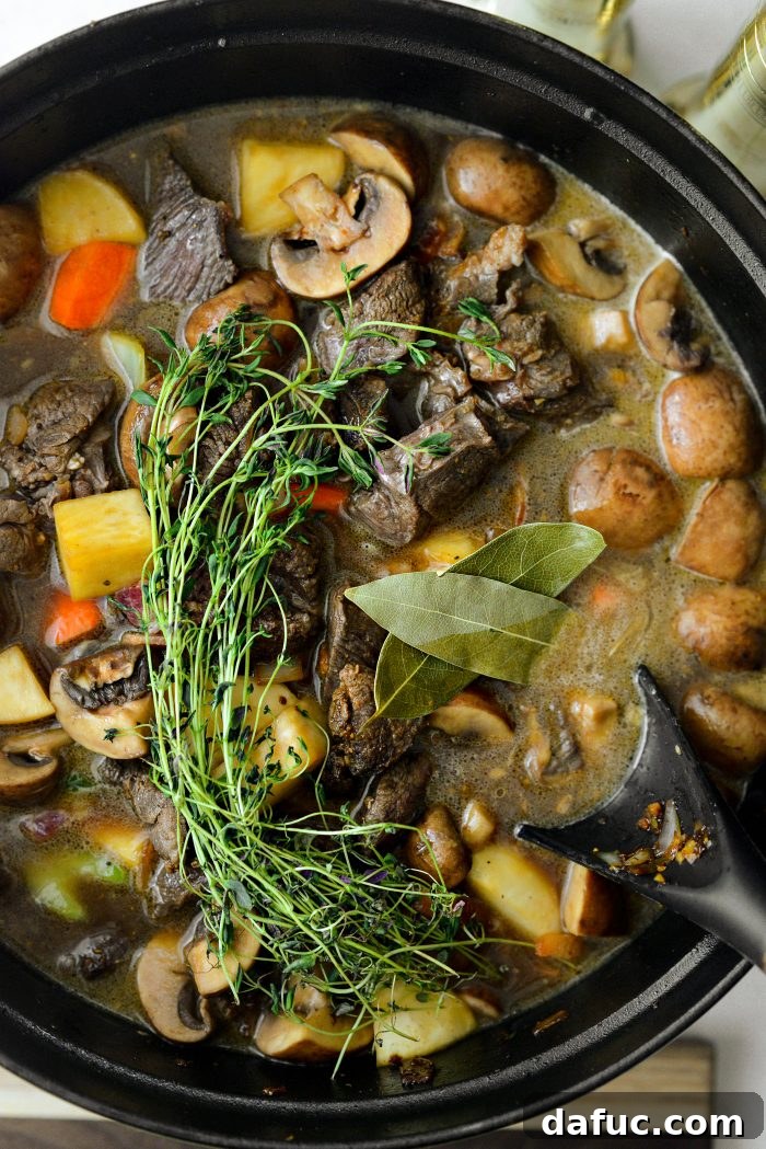 Hunter's Hearty Venison Pot 20 add thyme and bay leaves