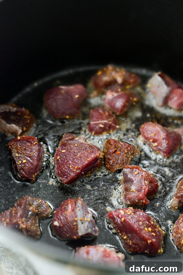 Hunter's Hearty Venison Pot 9 sear venison in bacon fat